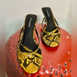 Jeffrey Campbell Yellow Snake-Print Strappy Sandals